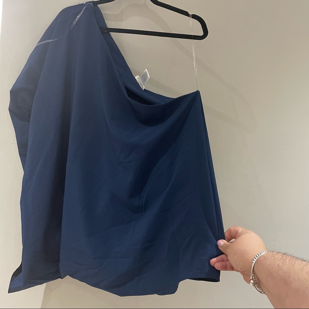 Main Strip One shoulder blue blouse NWT